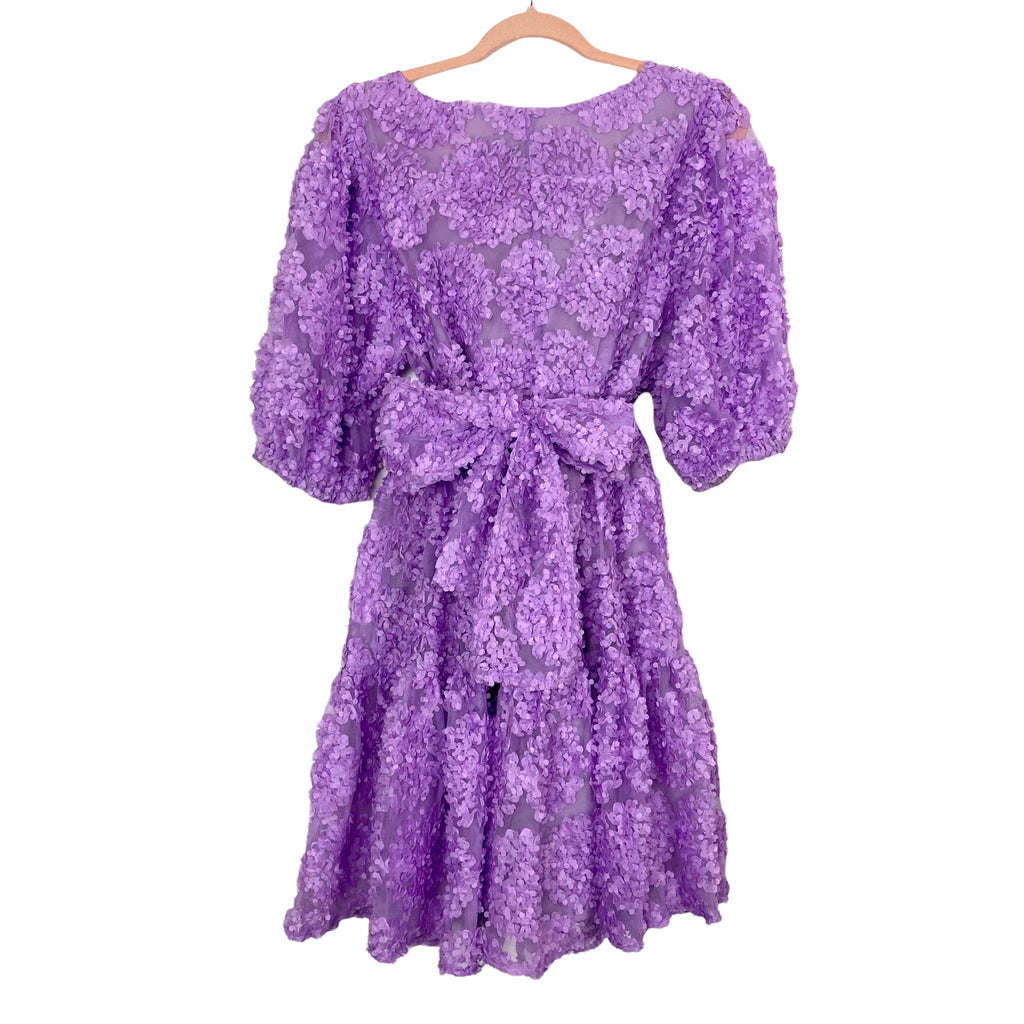 eloquii purple dress Satin Wrap Dress with Puff Sleeves, Purple