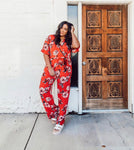 Charming Charlie Red Floral Jumpsuit- Size XL