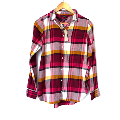 J Crew Classic Plaid Button Up NWT- Size 0