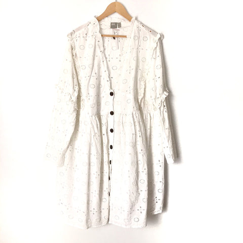 ASOS White Eyelet Button Up Dress NWT- Size 14
