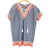 Entro Striped Chambray Fringe Tassel Dress- Size S