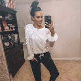 No Brand White Ruffle Top- Size M