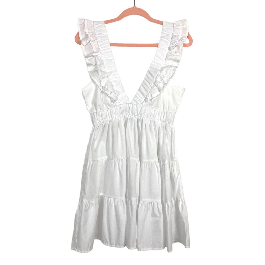 Abercrombie & Fitch White V-Neck Ruffle Dress- Size S – The Saved Collection
