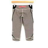 Lululemon Tan & Black Stripe Crop Legging with Ruffles and Bright Pink Details- Size 4 (Inseam 17”)