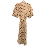 Amaryllis Tan/Brown Polka Dot Puff Sleeve Side Slit Belted Duster- Size L