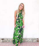 Boohoo Rach Halter Palm Print Side Slit Maxi Dress NWT-  Size 4