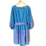 J Crew Blue Floral Belted Bubble Sleeve Dress NWT- Size L