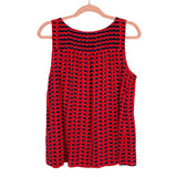 Marc By Marc Jacobs Red with Navy Heart Print Silk Keyhole Tie Back Top- Size M