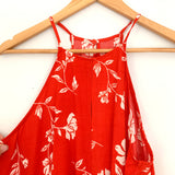 No Brand Red Floral Tie Front Tank with Keyhole- Size S