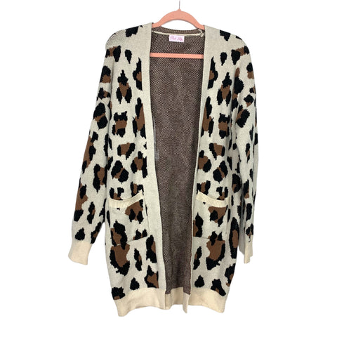 Pink Lily Cream Animal Print Cardigan- Size S