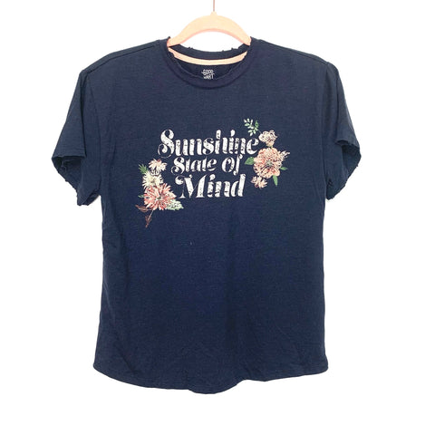 Good Hart Navy "Sunshine State Of Mind" Distressed Hem Graphic T-Shirt- Size XS