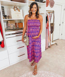 Scoop Purple and Pink Strapless Smocked Bodice Dress- Size M (8-10)