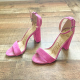 Sam Edelman Pink Suede Ankle Strap Block Heels- Size 7