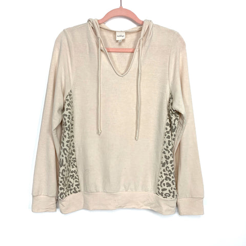 Kaileigh Blush Pink and Animal Print Hooded Pullover Sweatshirt Top- Size S