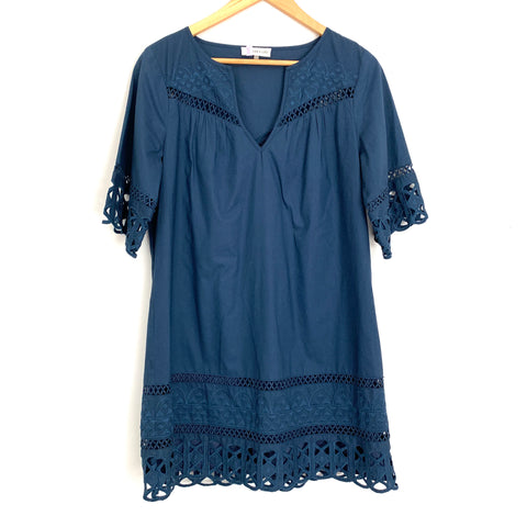 Sugar + Lips Navy Shift Dress with Eyelet and Embroidered Detail- Size ~S