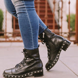 Schutz Black Andrea Leather Chunky Combat Boot With Lug Sole & Metal Studs- Size 9