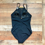 Amoressa Black Mesh Front with Gold High Neck Bar One Piece NWT- Size 14