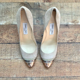 Jimmy Choo Nude Suede Gold Tip Stilettos- Size 40