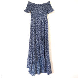 Lulus Navy Floral Smocked Off the Shoulder Dress- Size XS