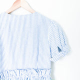English Factory Striped Button Up Dress with Ruffle Detail Waist- Size S