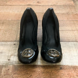 Tory Burch Black Patent Leather Logo Embellished Wedges Pumps- Size 10 (See Notes)