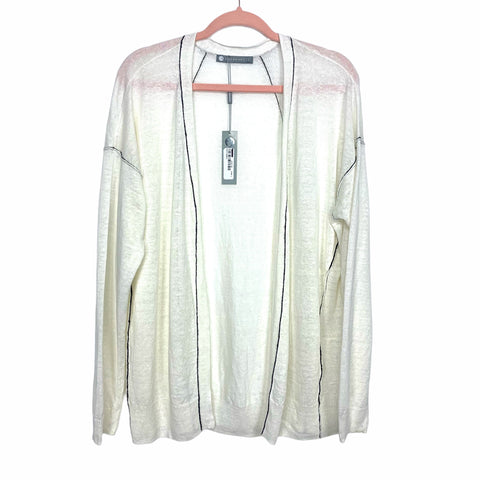 In Cashmere Cream Exposed Seam With Black Trim Cardigan NWT- Size L