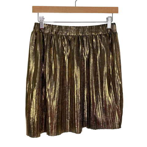 Ya Los Angeles Metallic Gold Pleated Asymmetrical Hem Skirt- Size L
