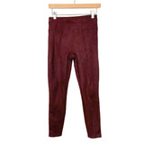 SPANX Faux Suede Burgundy Leggings- Size S Petite (Inseam 25”)