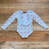 The Oaks Strawberry Print Rash Guard Exposed Ruffle Back One Piece- Size 4 (see notes)