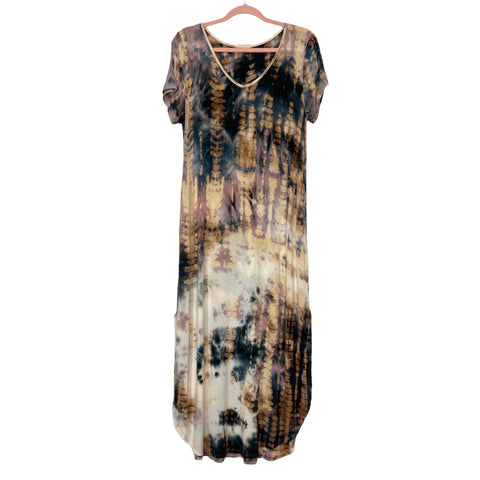 Ee:some Black/Brown/Purple Tie Dye V-Neck Maxi Dress- Size M