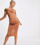 ASOS Design Maternity Ruched Off the Shoulder Midid Dress- Size 6 (sold out online)