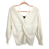 Almost Famous Ivory Off the Shoulder with Shoulder Straps Twist Front Sweater- Size M