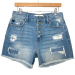 KanCan Light Wash Distressed Button Up Jean Shorts- Size 7/27