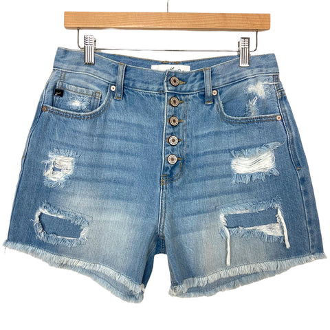 KanCan Light Wash Distressed Button Up Jean Shorts- Size 7/27