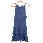 Vestique Blue Satin Dress Smocked Ruffle Tiered NWT- Size M