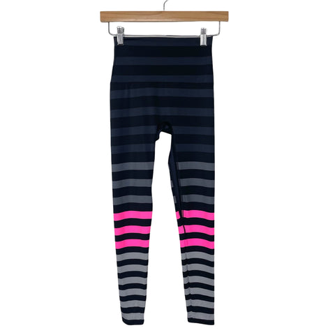 K-Deer Black Grey and Hot Pink Striped Leggings- Size S (Inseam 24")