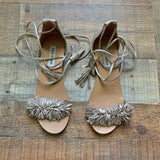 Steve Madden Gold Ankle Wrap Fringe Sandals- Size 7.5