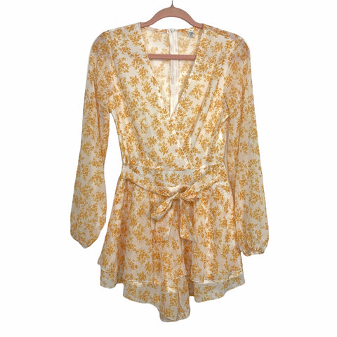 Fashion Classic Collection Mustard Floral Belted Romper- Size S