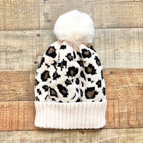 No Brand Chenille Animal Print Pom Beanie