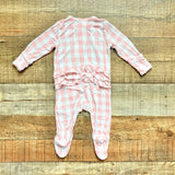 Angel Dear Pink and White Check Ruffle Zip Up Footie Outfit- Size 0-3M