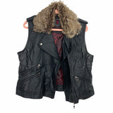 Dollhouse Outerwear Black Faux Leather Vest with Removable Faux Fur Collar- Size XL