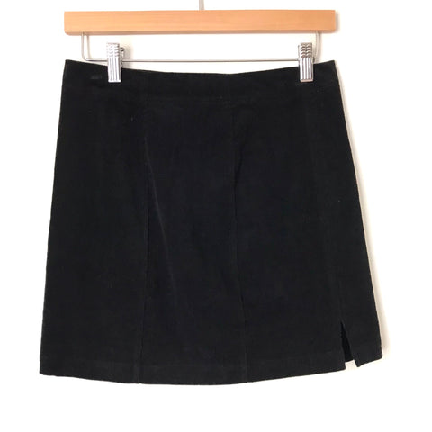 Vestique Black Corduroy Mini Skirt with Front Slits- Size S