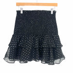 Free the Roses Black and Silver Polka Dot Smocked Mini Skirt NWT- Size M
