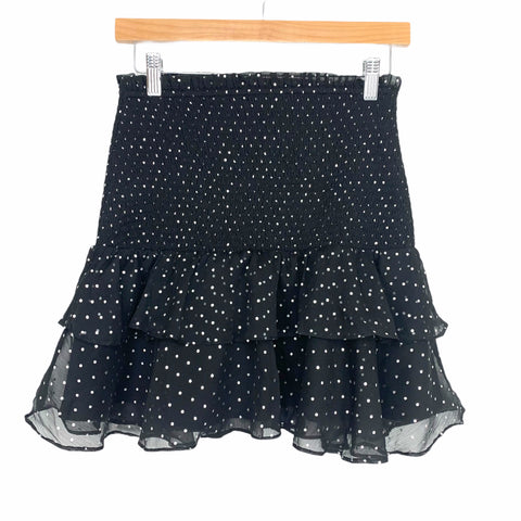 Free the Roses Black and Silver Polka Dot Smocked Mini Skirt NWT- Size M