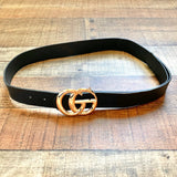 No Brand Black Faux Leather Logo Belt- Size ~M (see notes)