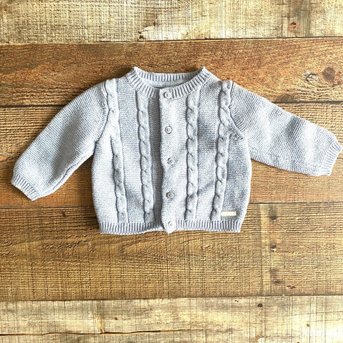 Janie & Jack Grey Cable Knit Cardigan- Size 6-12M