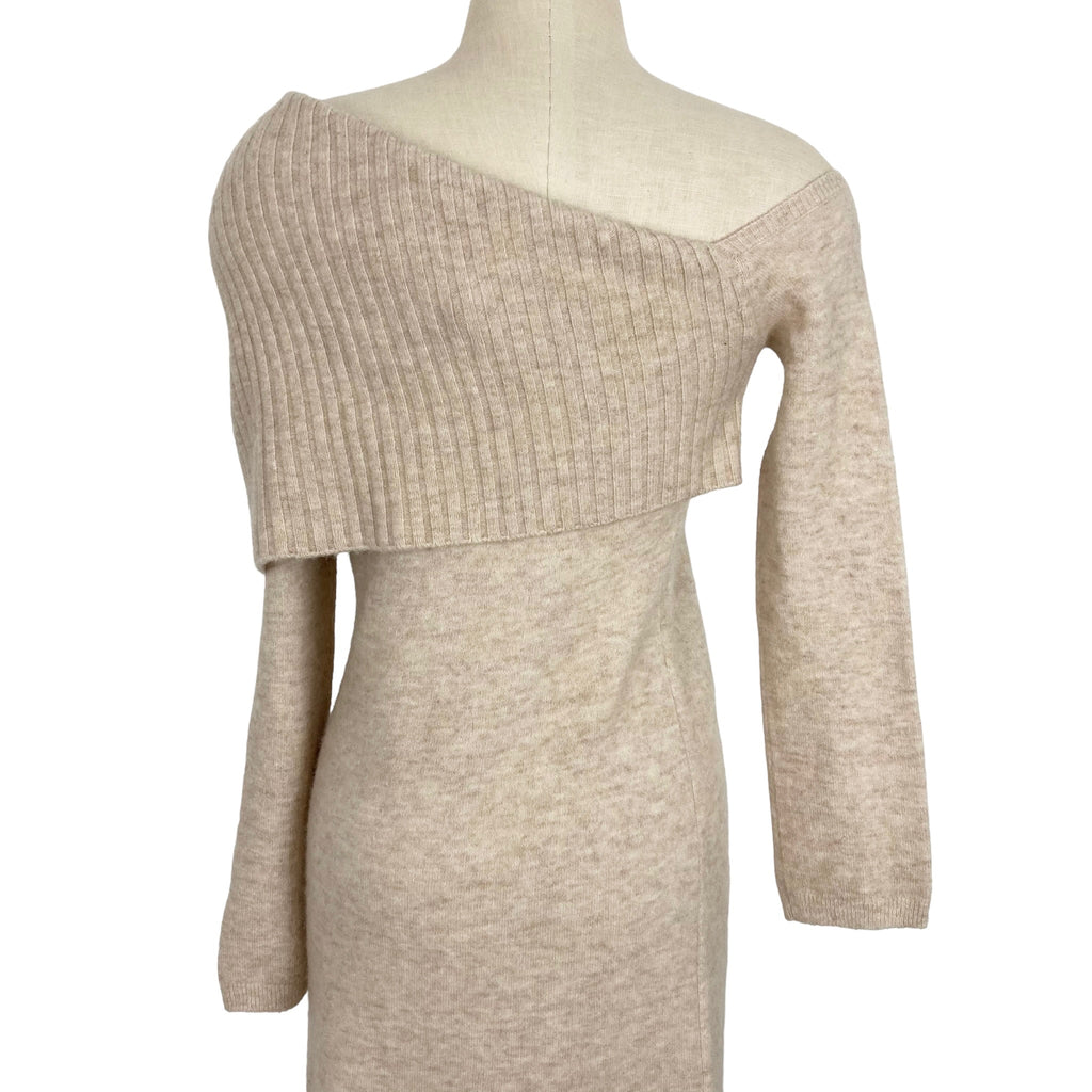Cult Gaia Oatmeal Melange Wool Blend One Shoulder with Ribbed Draped Overlay Lydia Sweater Dress NWT- Size L (sold out online) Cult Gaia Oatmeal Melange Wool Blend One Shoulder with Ribbed Draped Overlay Lydia Sweater Dress NWT- Size L (sold out online)