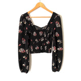 WAYF Black Floral Long Sleeve Crop Top- Size XS