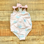 Sal & Pimenta Pink and White Striped Whale Print Swimsuit- Size 2T