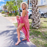 No Brand Red/Pink Floral Print Long Kimono- One Size